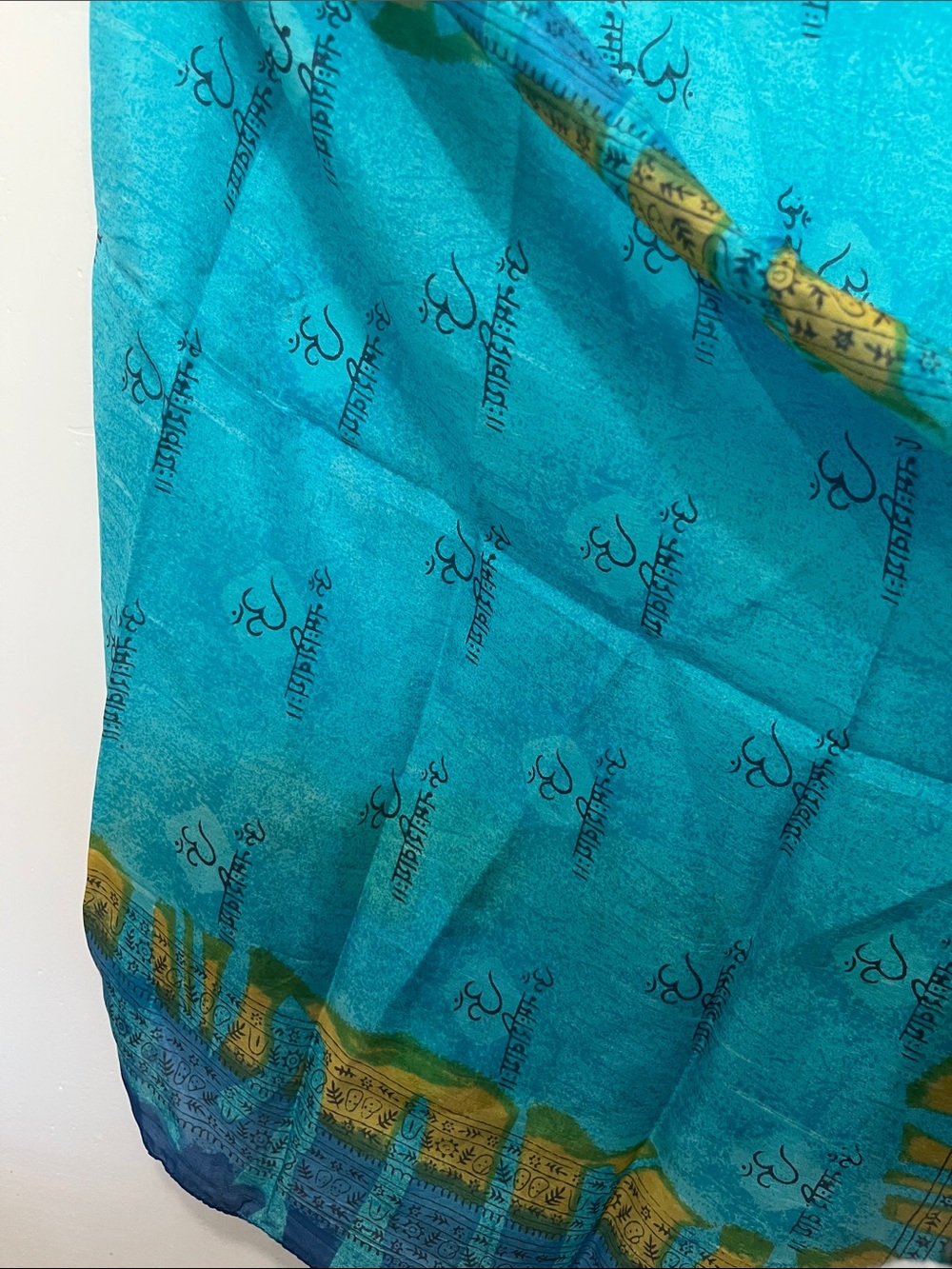 Yves Saint Laurent Turquoise and Blue Silk Scarf with Yellow Accents - Picture 5 of 5